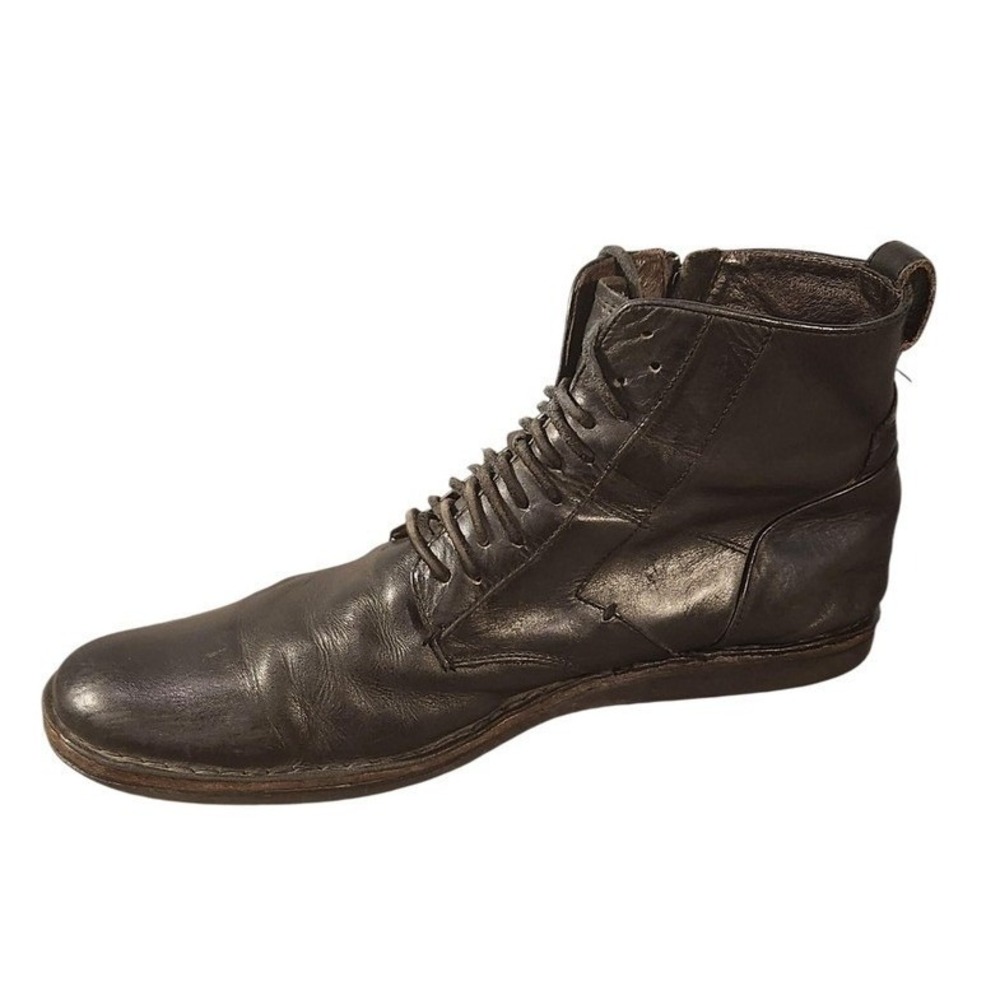 John Varvatos USA Mens Black Leather Side Zip Lace Up Combat Boots F1011P3B-F206